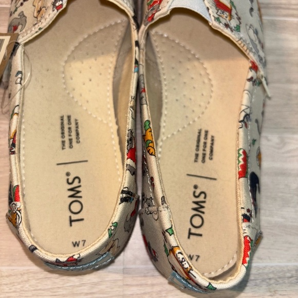 TOMS Belmont Christmas Holiday Cats Canvas Flat Shoes Slip On Womens 7 - Picture 4 of 6